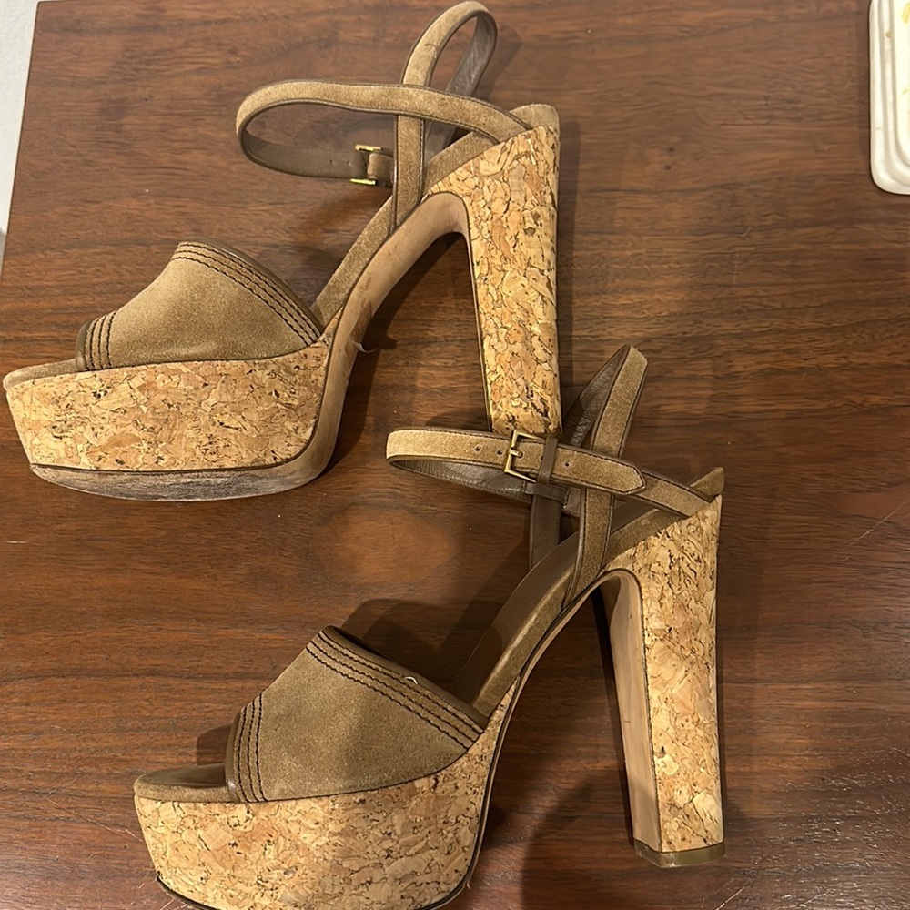 Gucci Cork Platform Heels Tan 39 - Picture 3 of 5